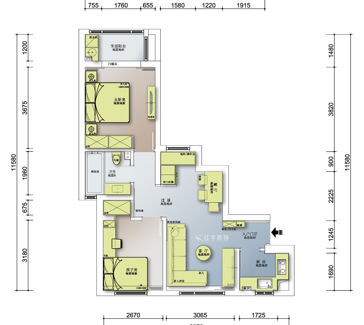 吴昊｜金达花园9-2-2301-77㎡-现代风格｜2室2厅1厨1卫｜毛坯装修｜定制家｜全包8